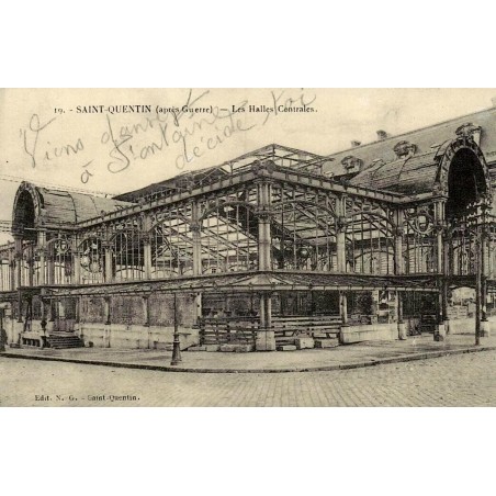 Reproduction de carte ancienne Saint-Quentin Halles Centrales après guerre Collection Cartes d'Autrefois
