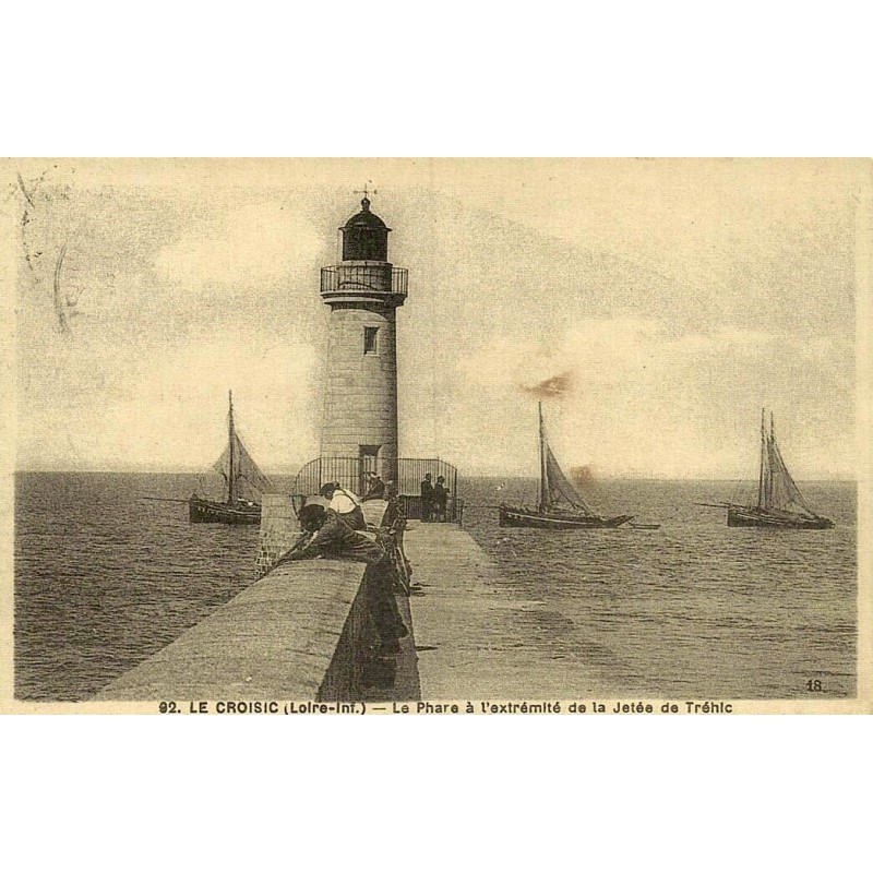 Reproduction de carte ancienne Le Croisic phare de la jetée de Tréhic Collection Cartes d'Autrefois