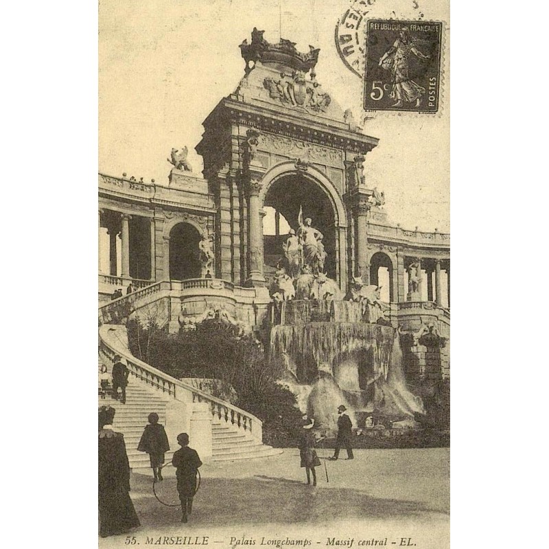 Reproduction de carte ancienne Marseille Palais Longchamp massif central Collection Cartes d'Autrefois