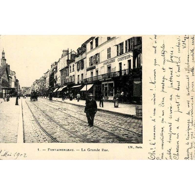 Reproduction de carte ancienne Fontainebleau la Grande Rue Collection Cartes d'Autrefois