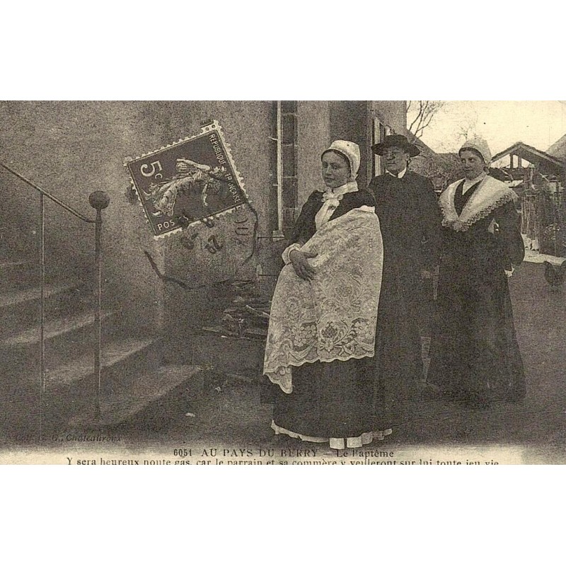 Reproduction de carte ancienne Au Pays du Berry Le Baptême Collection Cartes d'Autrefois