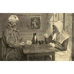 Reproduction de carte ancienne Scène de la Vie Normande La Partie de Domino Collection Cartes d'Autrefois
