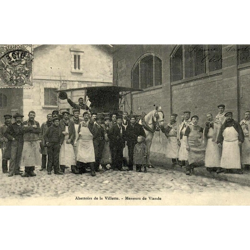 Reproduction de carte postale ancienne Collection Cartes d'Autrefois Paris Abattoirs de la Villette Meneurs de Viande