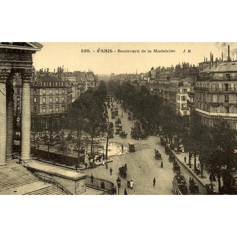 Reproduction de carte postale ancienne Collection Cartes d'Autrefois Paris Boulevard de la Madeleine vue historique