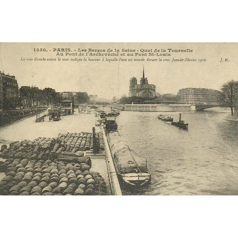 Reproduction de carte postale ancienne Collection Cartes d'Autrefois Paris Quai de la Tournelle berges de la Seine