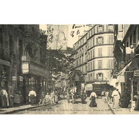 Reproduction de carte postale ancienne Collection Cartes d'Autrefois Paris station des omnibus place et rue de Lévis