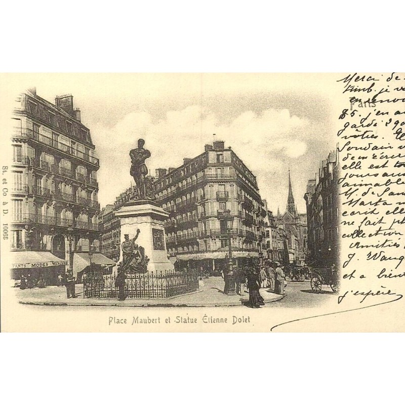 Reproduction de carte postale ancienne Collection Cartes d'Autrefois Paris Place Maubert statue Étienne Dolet