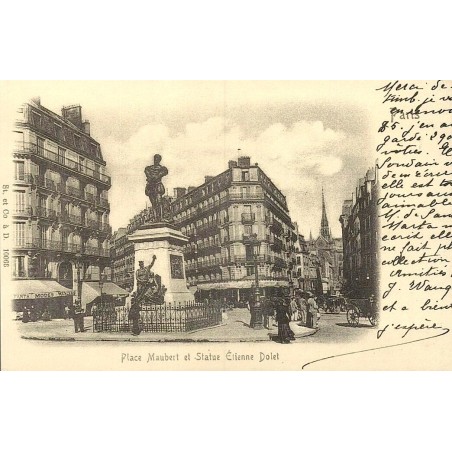 Reproduction de carte postale ancienne Collection Cartes d'Autrefois Paris Place Maubert statue Étienne Dolet