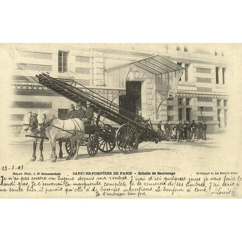 Reproduction de carte postale ancienne Collection Cartes d'Autrefois Sapeurs-Pompiers de Paris échelle de sauvetage