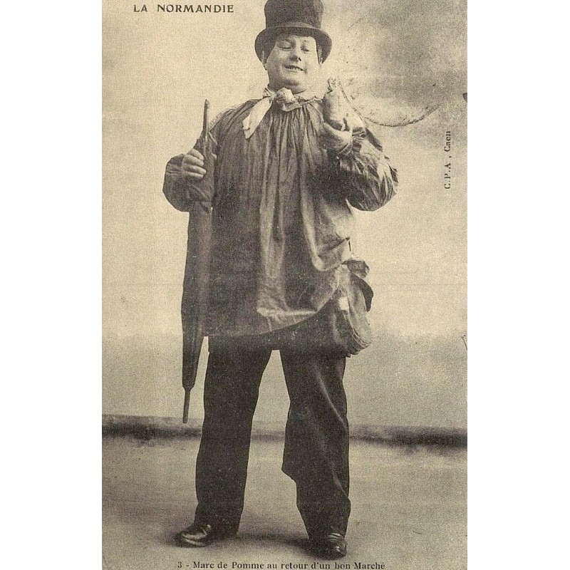 Reproduction de carte postale ancienne Collection Cartes d'Autrefois Marc de Pomme Au Retour d’un Bon Marché Normandie