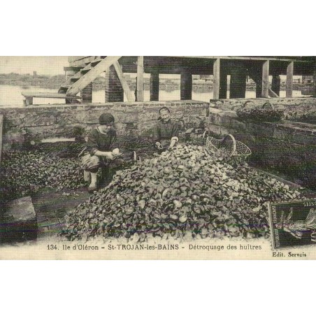 Reproduction de carte postale ancienne Collection Cartes d'Autrefois Saint-Trojan-les-Bains détroquage des huîtres île d’Oléron