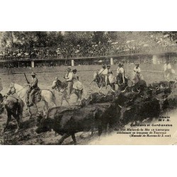 Reproduction de carte postale ancienne Collection Cartes d'Autrefois Saintes-Maries-de-la-Mer gardians et gardianetos Camargue