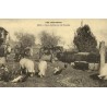 Reproduction de carte postale ancienne Collection Cartes d'Autrefois cour de ferme en famille scène rurale