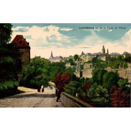 Carte postale ancienne Luxembourg vue prise depuis la Porte de Trèves sur la vieille ville et la vallée