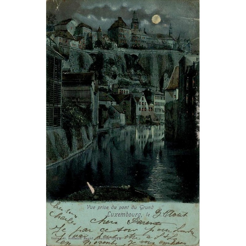 Carte postale ancienne Luxembourg vue prise du Pont du Grund en 1903