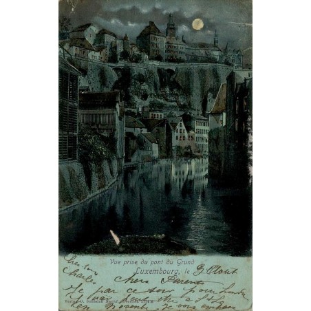 Carte postale ancienne Luxembourg vue prise du Pont du Grund en 1903