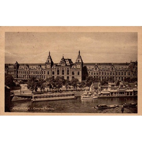 Carte postale ancienne Amsterdam Centraal Station gare centrale circulée 1952