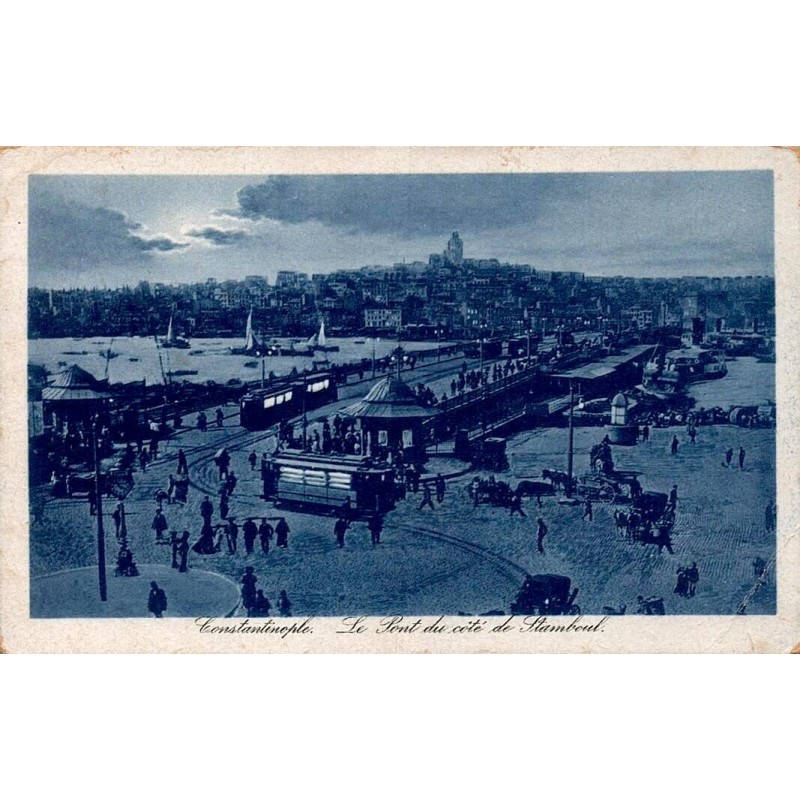 Carte postale ancienne Constantinople le pont du côté de Stamboul vue sur la Corne d’Or