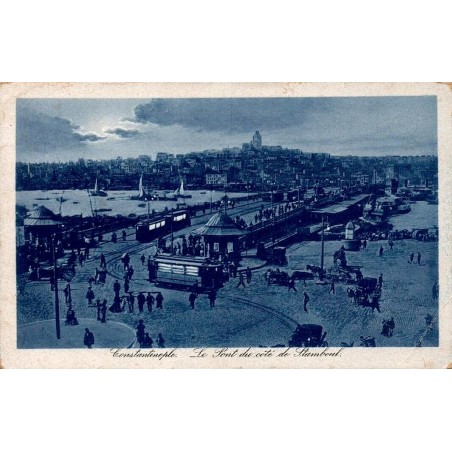 Carte postale ancienne Constantinople le pont du côté de Stamboul vue sur la Corne d’Or