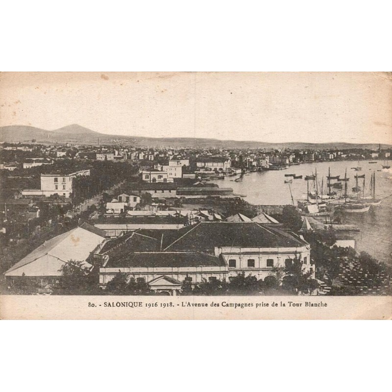 Salonique Avenue des Campagnes vue depuis la Tour Blanche Grèce CPA 1916 1918