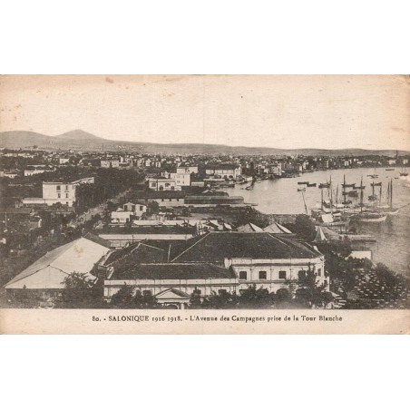 Salonique Avenue des Campagnes vue depuis la Tour Blanche Grèce CPA 1916 1918