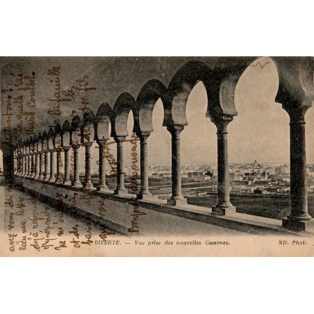 Bizerte vue prise des nouvelles casernes Tunisie carte postale ancienne 1919