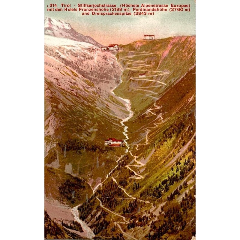 Route du col du Stelvio Tyrol carte postale ancienne Alpes italiennes