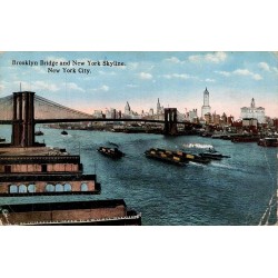 Brooklyn Bridge et skyline de New York carte postale ancienne circulée H Finklestein Son