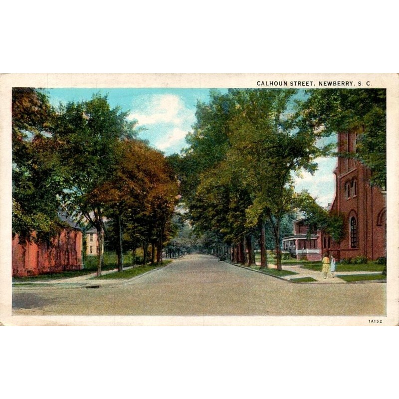 Calhoun Street Newberry Caroline du Sud carte postale ancienne circulée Curt Teich