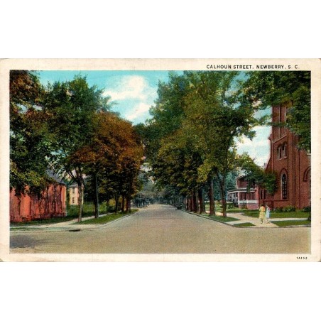 Calhoun Street Newberry Caroline du Sud carte postale ancienne circulée Curt Teich