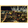 San Francisco Night View Bay Bridge Battleship Searchlights Oakland carte postale ancienne linen