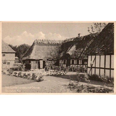 Den fynske Landsby ved Odense Sortebrod Kro carte postale ancienne Danemark