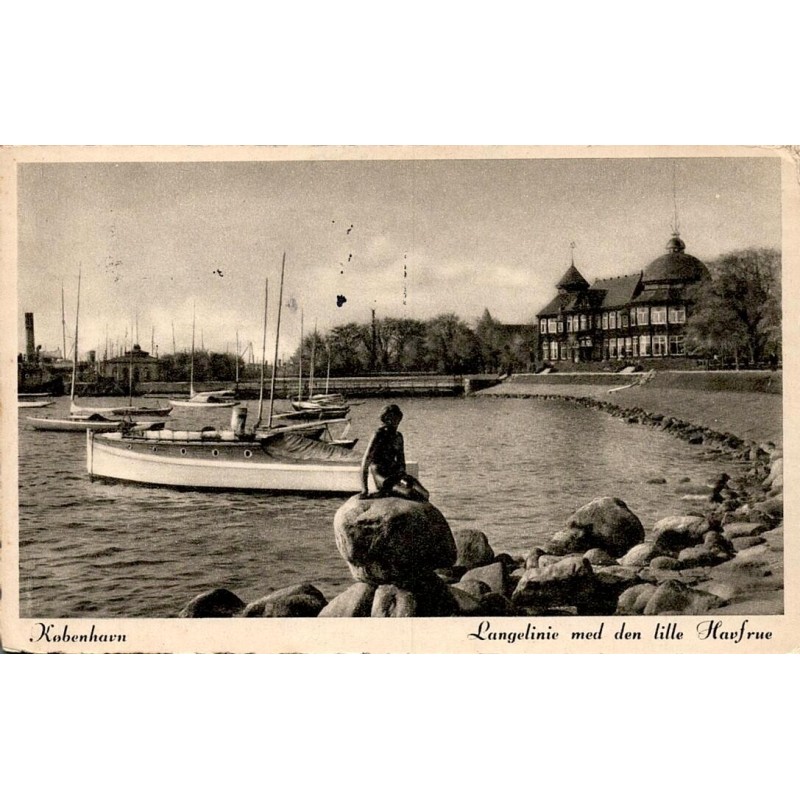 Copenhague Langelinie avec la Petite Sirène carte postale ancienne Danemark