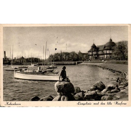 Copenhague Langelinie avec la Petite Sirène carte postale ancienne Danemark
