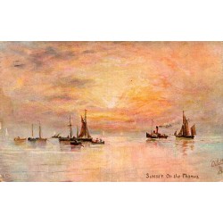 Sunset on the Thames Oilette Raphael Tuck carte postale ancienne coucher de soleil Tamise