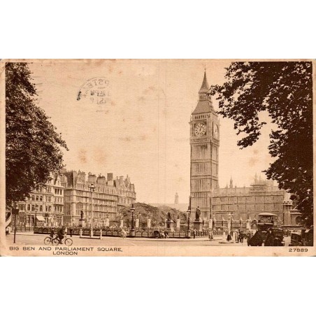 Carte postale ancienne Londres Big Ben et Parliament Square circulée 1933 éditée par B P Co Ltd