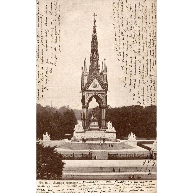 Carte postale ancienne Londres Albert Memorial numéro 217 monument victorien Angleterre