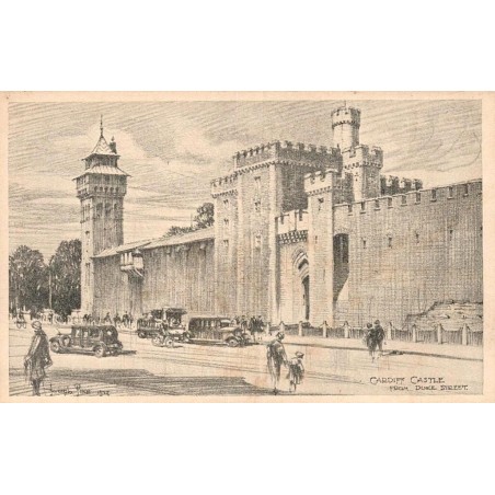 Carte postale ancienne Cardiff Castle From Duke Street éditée par Williams Lewis non circulée
