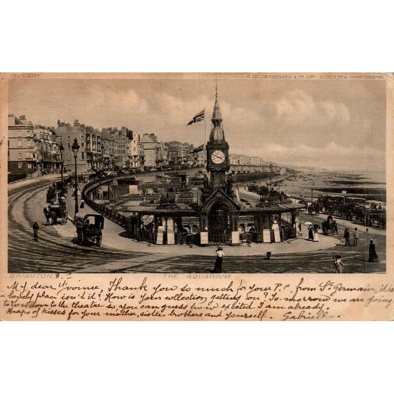 Carte postale ancienne Brighton The Aquarium Angleterre vue du front de mer et aquarium historique