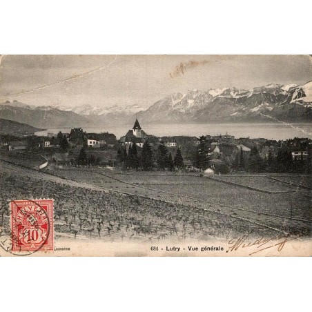 Carte postale ancienne Lutry vue générale Suisse circulée en 1907 numéro 684 canton de Vaud