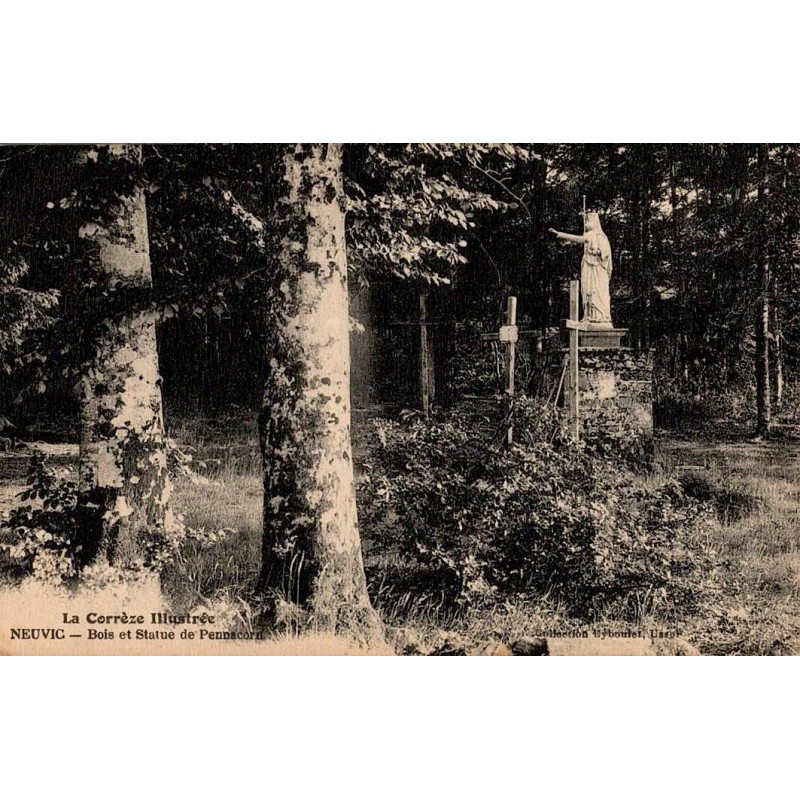 Carte postale ancienne du bois et de la statue de Pennacorn à Neuvic Corrèze