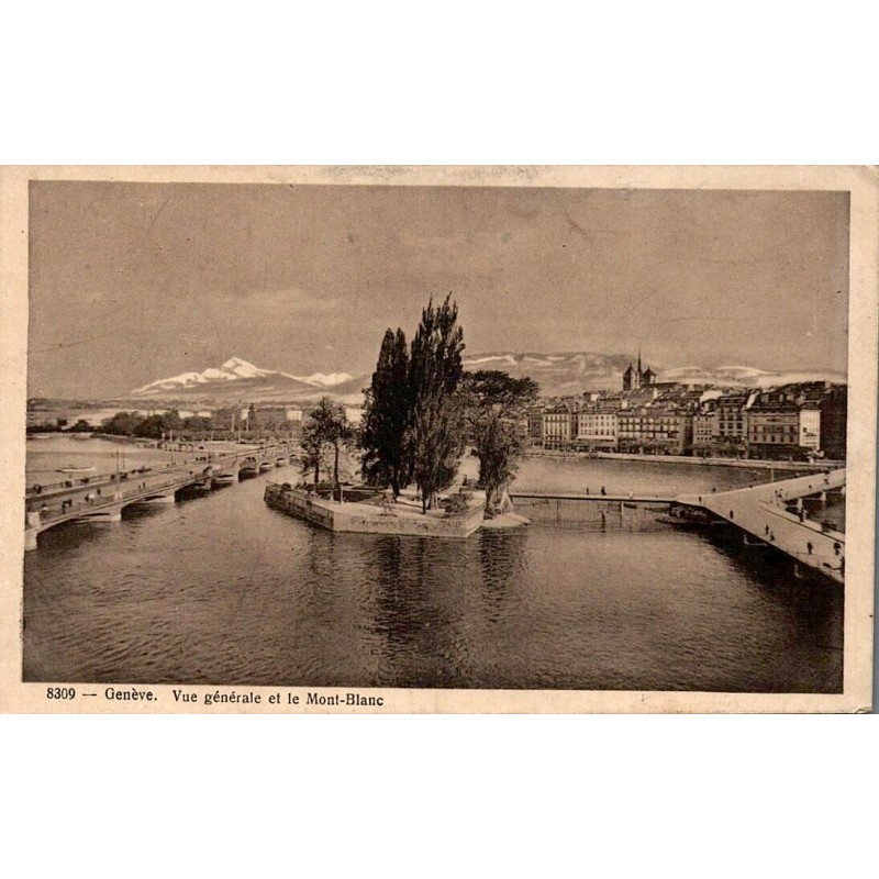 Carte postale ancienne Genève vue générale et Mont Blanc numéro 8309 éditée par Phototypie Co