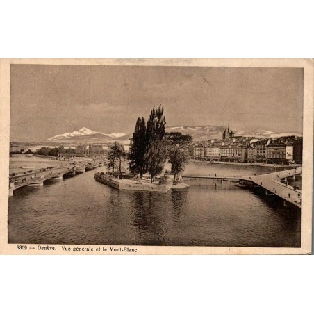 Carte postale ancienne Genève vue générale et Mont Blanc numéro 8309 éditée par Phototypie Co