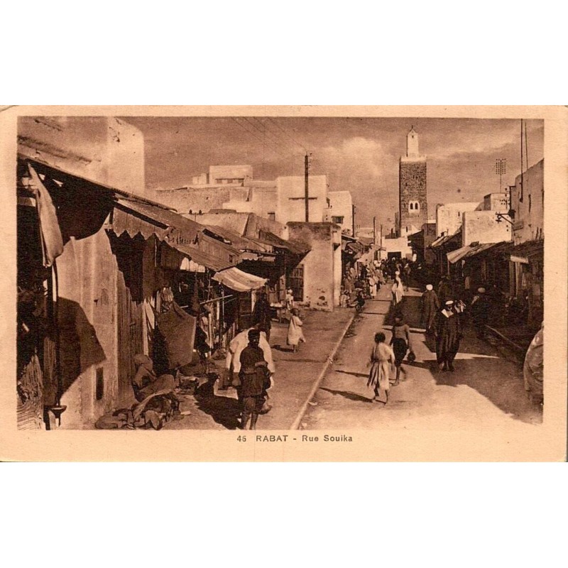 Rabat Rue Souika Maroc carte postale ancienne CPA Librairie Moderne numéro 45 médina