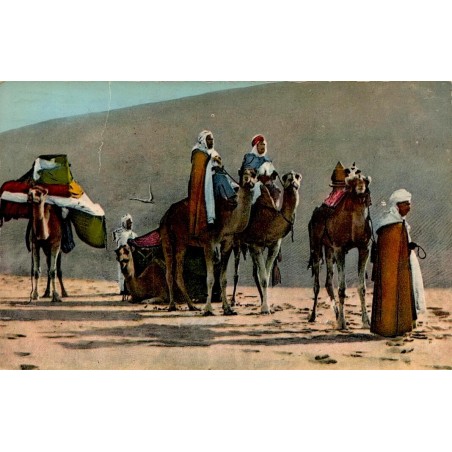 Caravane dans le désert Afrique du Nord carte postale ancienne CPA éditeur Jomone circulée