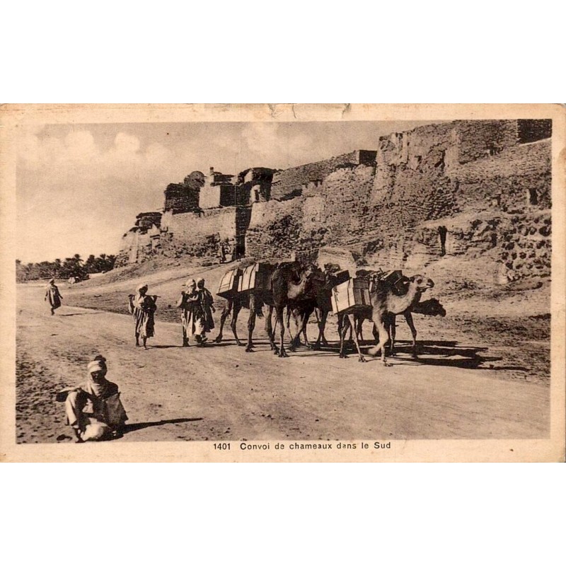 Convoi de chameaux dans le Sud Maroc carte postale ancienne CPA circulée éditeur L.M. Casablanca numéro 1401
