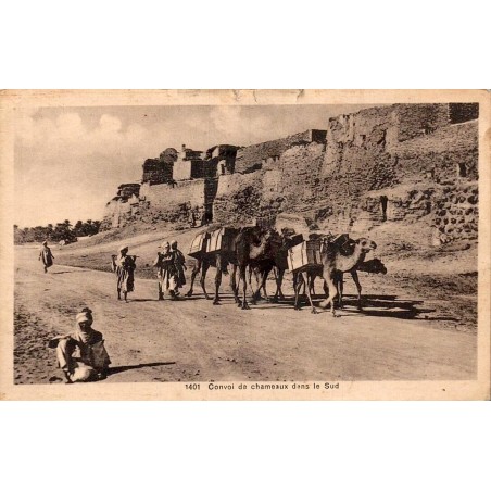 Convoi de chameaux dans le Sud Maroc carte postale ancienne CPA circulée éditeur L.M. Casablanca numéro 1401