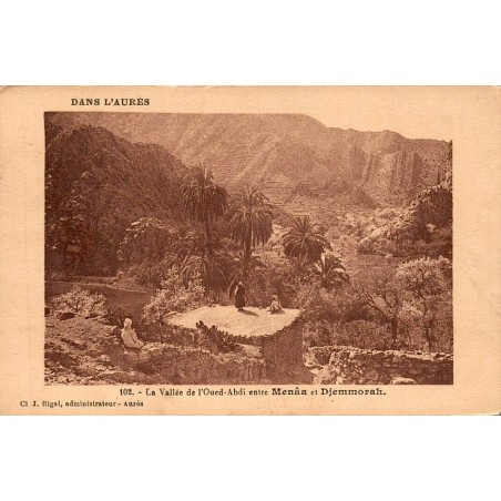 Carte postale ancienne vallée de l’Oued Abdi entre Menâa et Djemmorah Aurès Algérie CPA