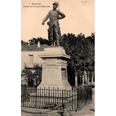 Carte postale ancienne Boufarik Statue du Sergent Blandan Algérie CPA série 1