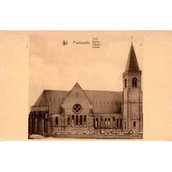 CPA non circulée représentant l'église de Poelcapelle reconstruite après la Première Guerre mondiale en Belgique.
